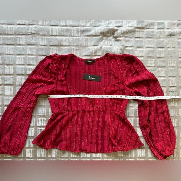 👗Lulu’s Spread the Cheer Wine Red Textured Square Neck Long Sleeve Top, size M - Picture 8 of 10